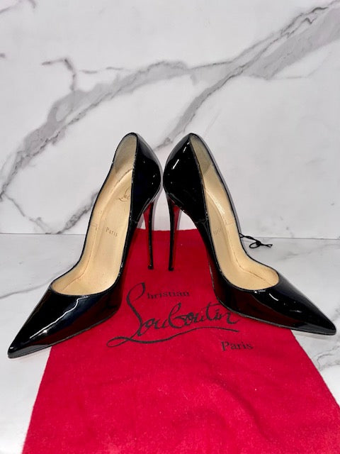 WOMENS Christian Louboutin So Kate Black Patent Pointed-Toe Red Sole Pumps  si – Sandy's Savvy Chic Resale Boutique