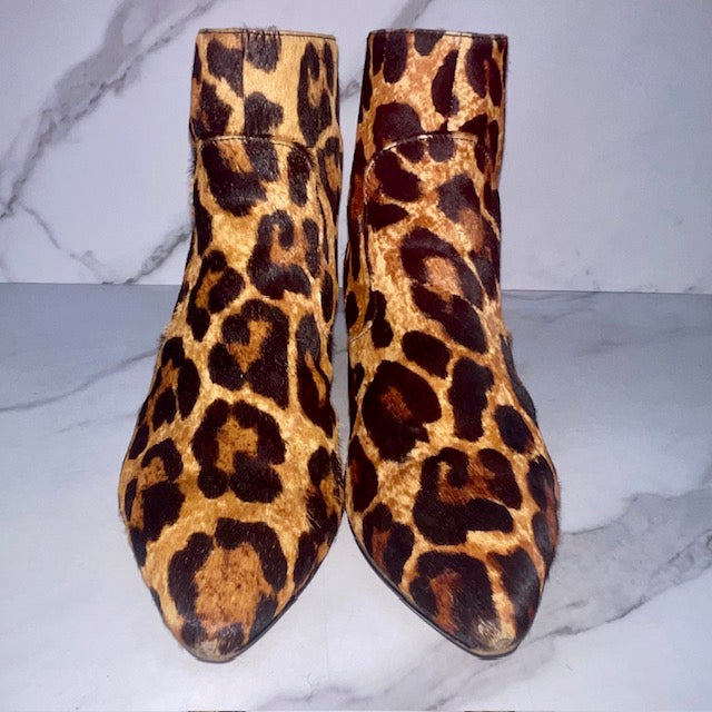 Karl Lagerfeld Brown Maude Leopard Haircalf Booties, Size 7.5 - Sandy's Savvy Chic Resale Boutique