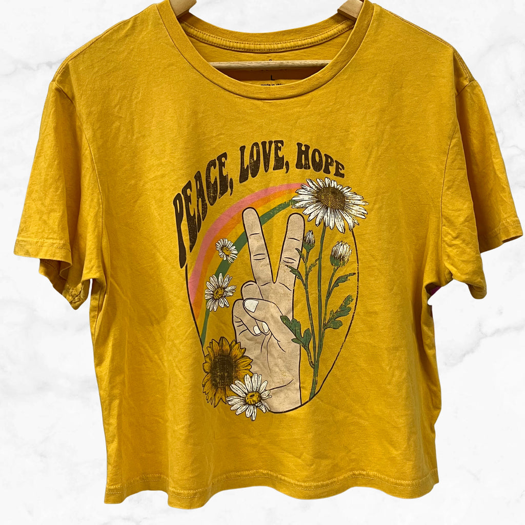 Mustard Yellow Graphic T, Size L - Sandy's Savvy Chic Resale Boutique
