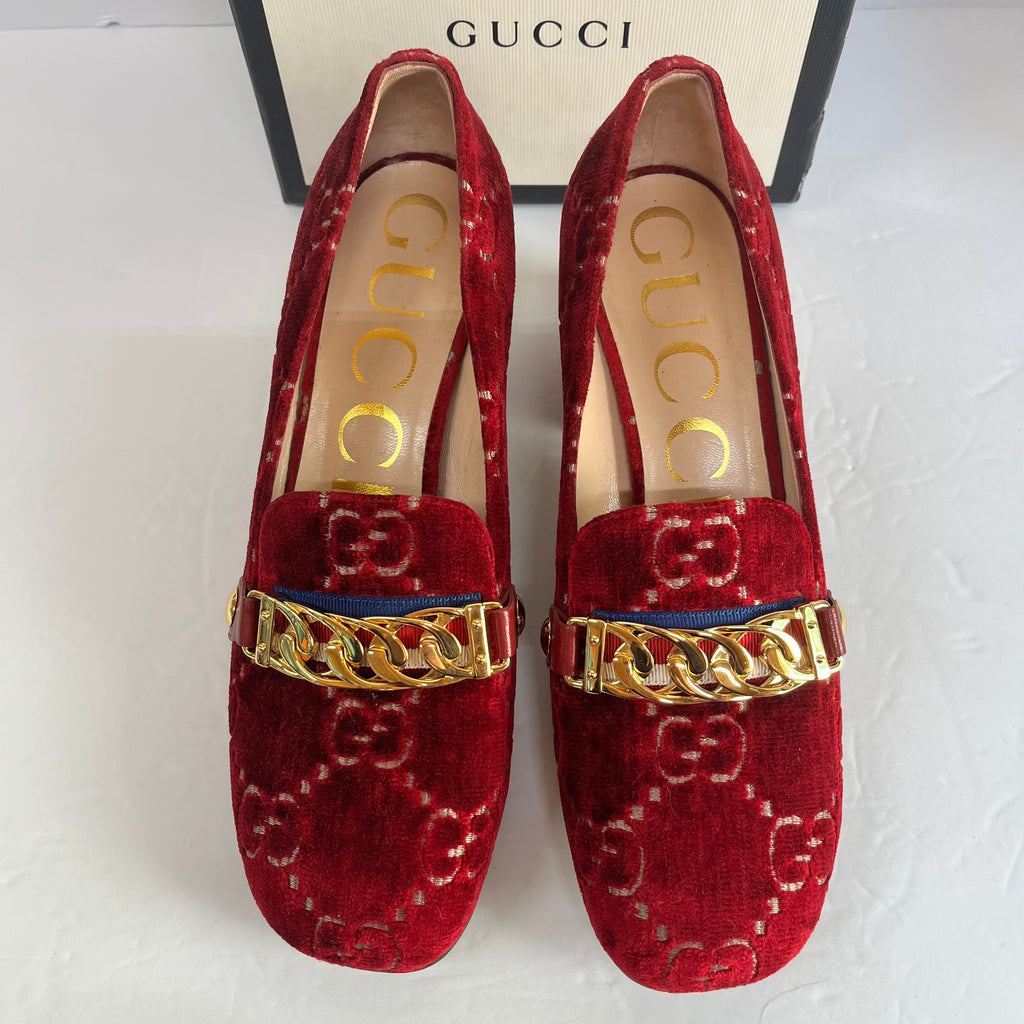 Gucci Sylvie Red Velvet Pumps Size 6.5 - Sandy's Savvy Chic Resale Boutique
