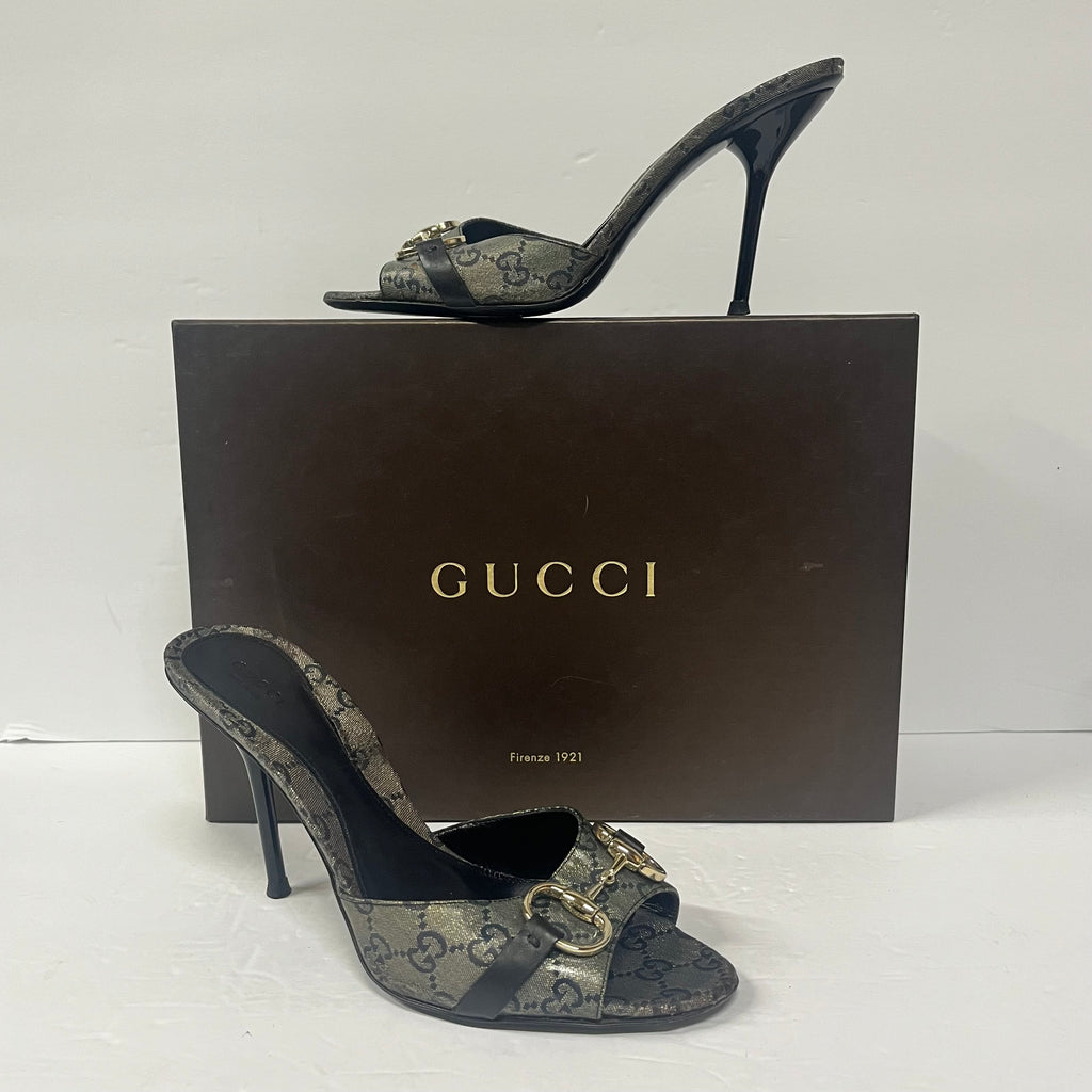 Gucci Horsebit Canvas Monogram Heels Size 9 - Sandy's Savvy Chic Resale Boutique