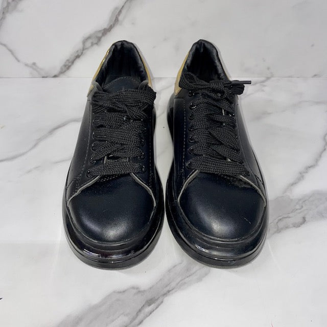 Oversized Leather Sneakers in Black - Alexander Mc Queen