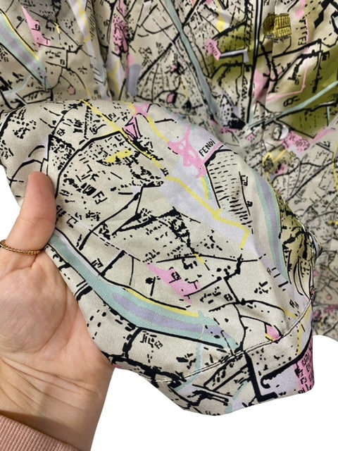 Fendi Map-Print Silk-Twill Long Sleeve Shirt - Sandy's Savvy Chic Resale Boutique