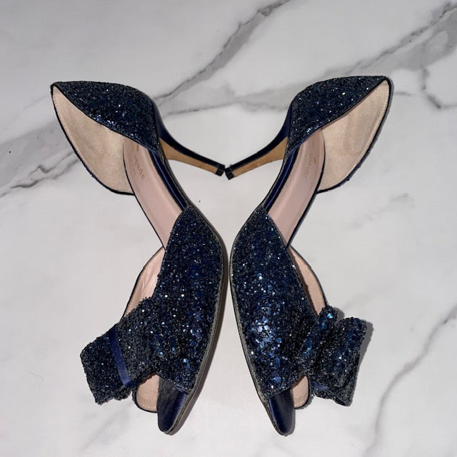 Christian Louboutin Navy Blue Sparkle Sling Back Heels With Bow. Size 36  For Sale at 1stDibs | navy blue louboutins, navy blue louboutin heels, navy  louboutin heels