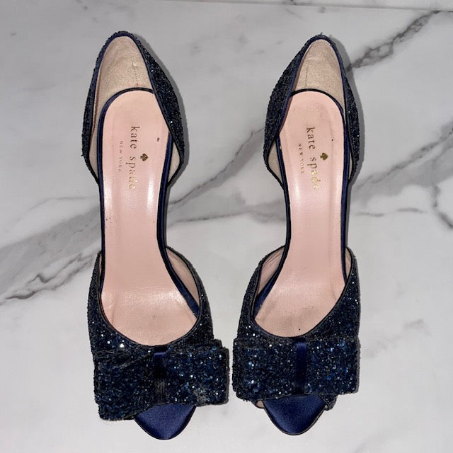 Kate Spade Sela Heels Navy Glitter Size 7 - Sandy's Savvy Chic Resale Boutique